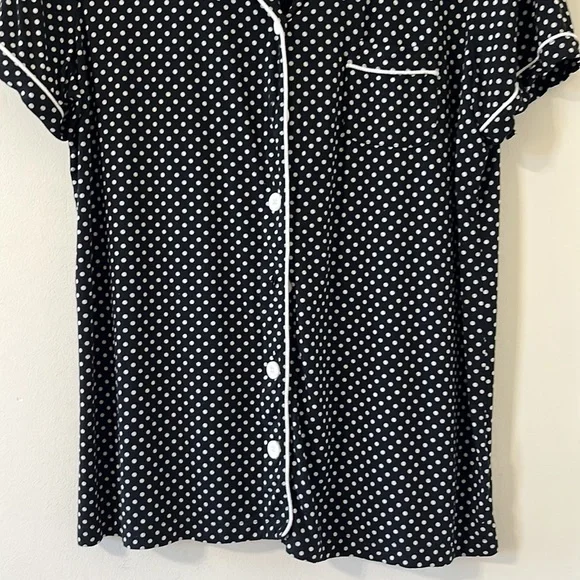 Soma Cool Nights Black White Polka Dot Short Sleeve Button Down Pajama Top Sz M - Picture 3 of 9